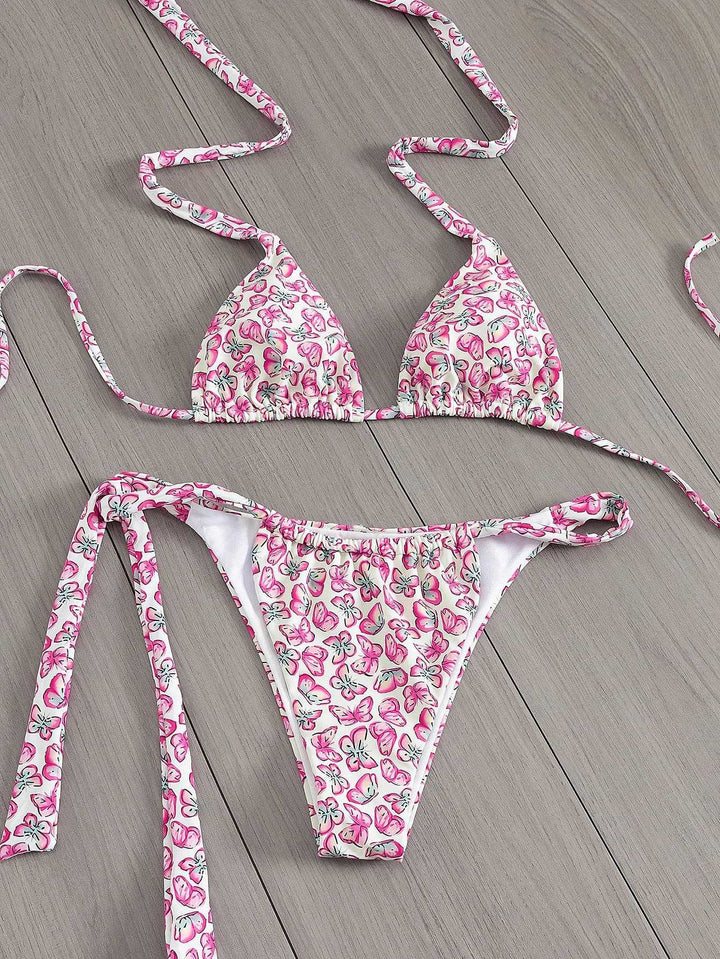 Dame Floral Triangle-Bikini med side bindinger Skovae