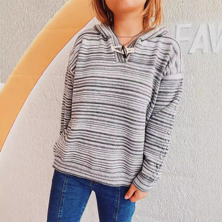 Kvinders stribede hoodie med vide ærmer og snøre Stilla