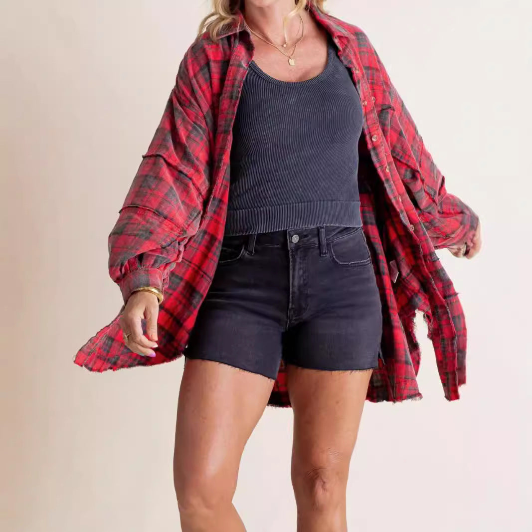 Dame afslappet ternet skjorte med oversized pasform Stilla