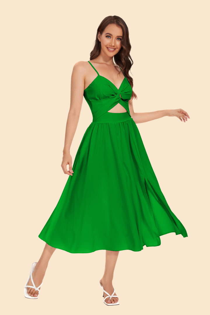 Women's two-piece ensemble with elegant knot-free blouse and flowing skirt with slit Skovae