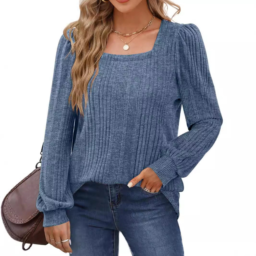 Dame Elegant Ribstrik pullover med puffærmer Stilla
