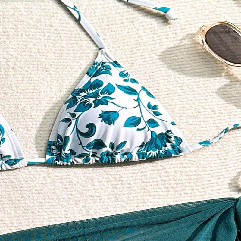 Dame triangel-bikini med elegant indpakningsskørt Skovae