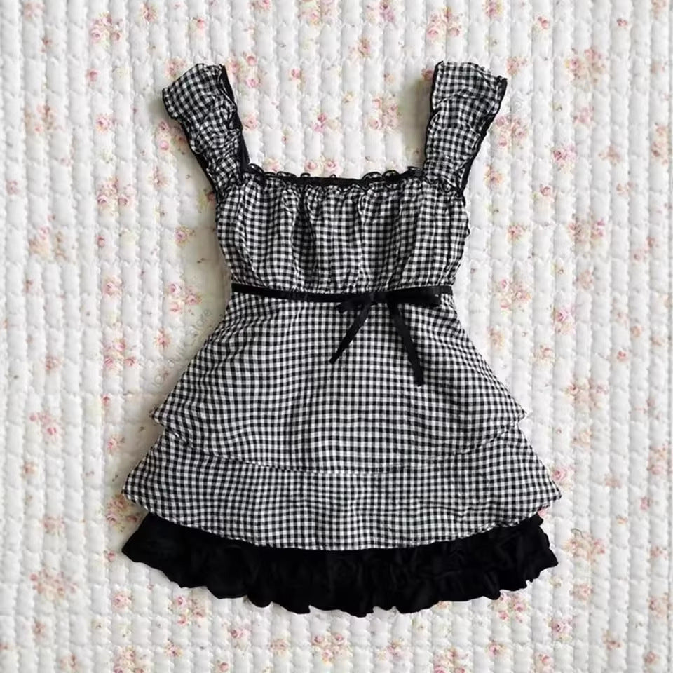 Damer Rynkeskjorte med Gingham-mønster og elastiske stropper Skovae