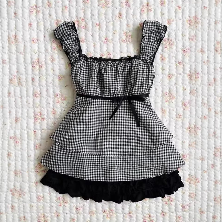 Damer Rynkeskjorte med Gingham-mønster og elastiske stropper Skovae