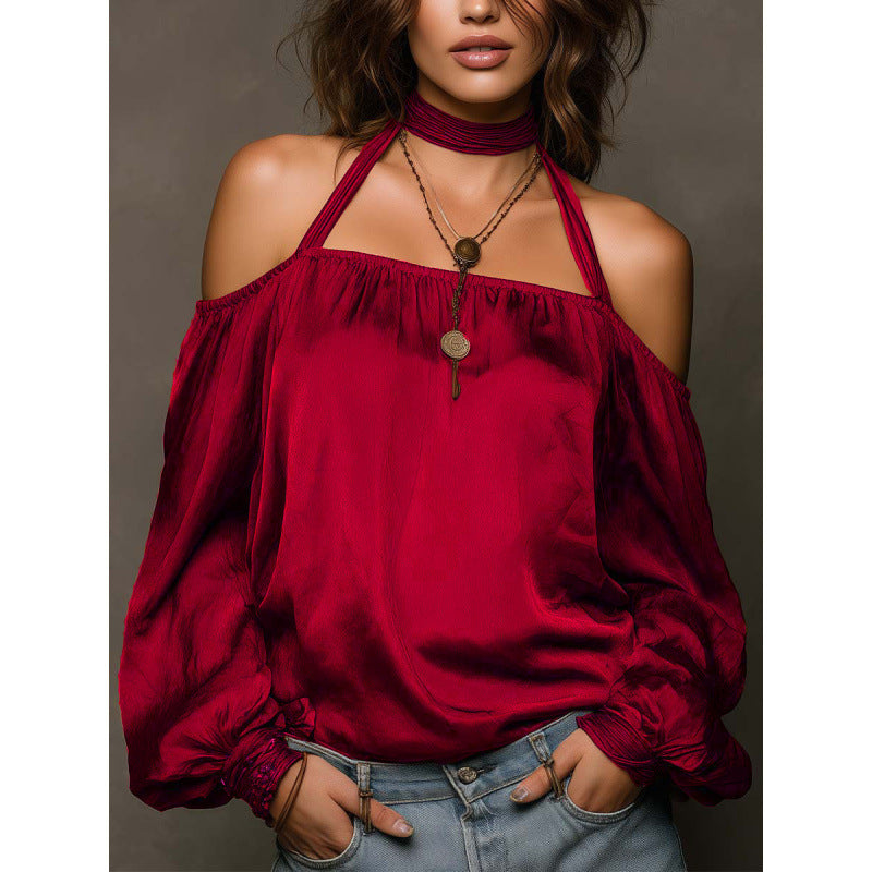 Damer Off-Shoulder Bluse med voluminøse ærmer og Choker Skovae