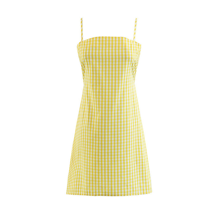Dame Gingham-Minikjole med justerbare spaghetti-stropper og figursyet silhuet Stilla