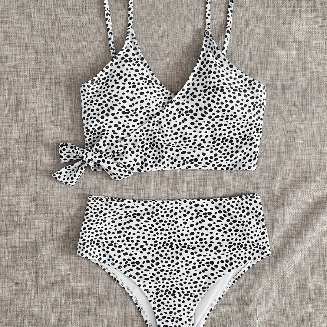 Dame indpakket bikini sæt med høj talje og elegante polka prikker Skovae