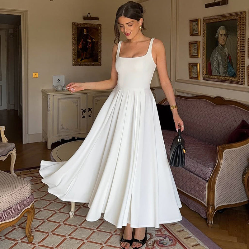 Dame Elegant Maxikjole med A-linje og brede stropper Skovae