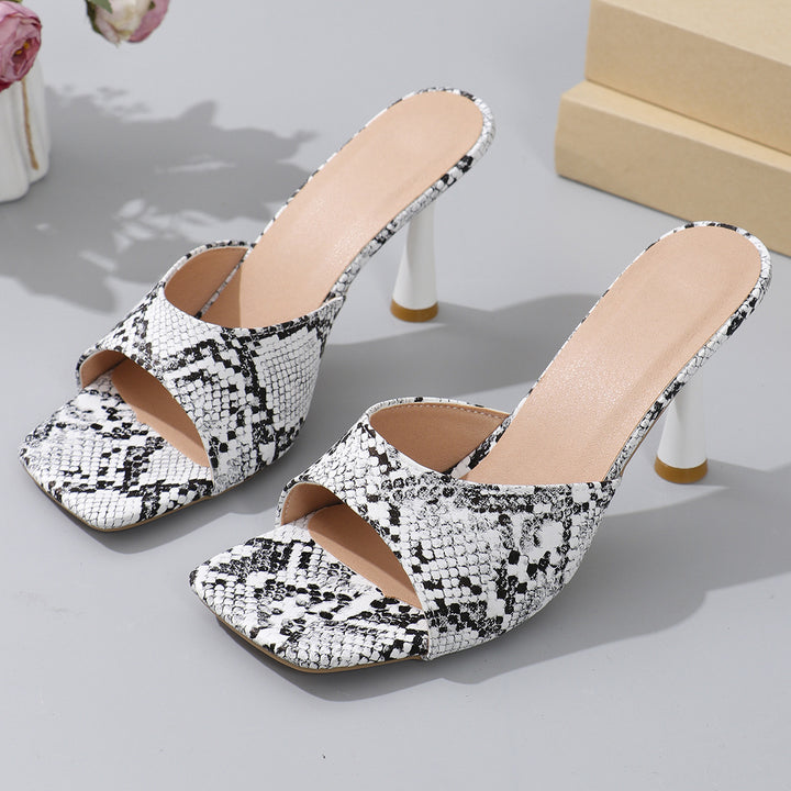 Dame Åbne High Heel Pantoletten med mode Slange-Design og behagelig Indersål Stilla