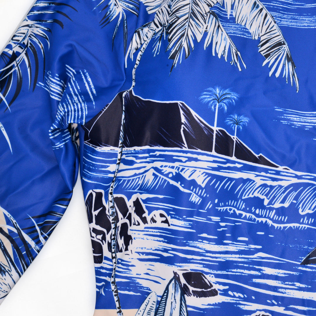 Dame langærmet badeanzug med stilfuld Hawaii-motiv og høj benudskæring Stilla