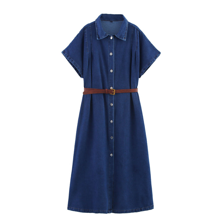 Femme Button-Up Denim Kjole med Bælte Stilla