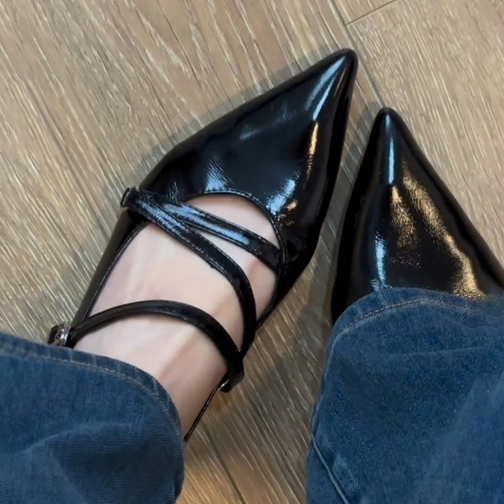 Damer Elegant Spidsmund Blokhæls Pumps med Dobbelt Slib Detalje Stilla
