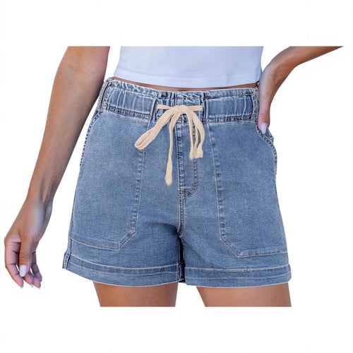 Dame behagelige Denim-shorts med elastik og praktiske lommer Skovae