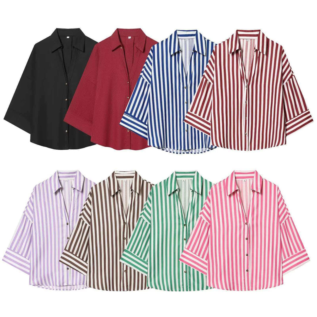 Kvinders moderne stribet bluse skjorte med oversized snit Stilla