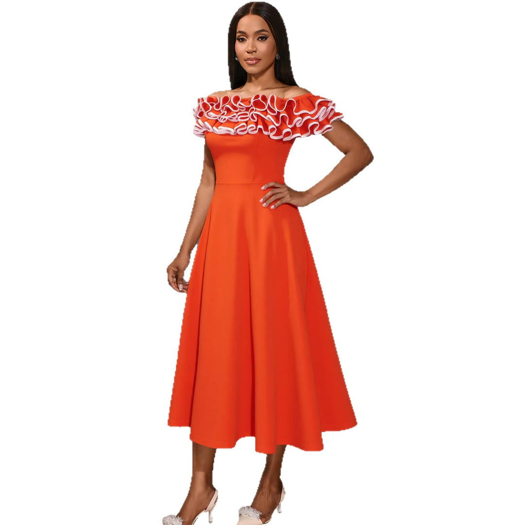 Dame A-linje aftenkjole med off-shoulder flæse