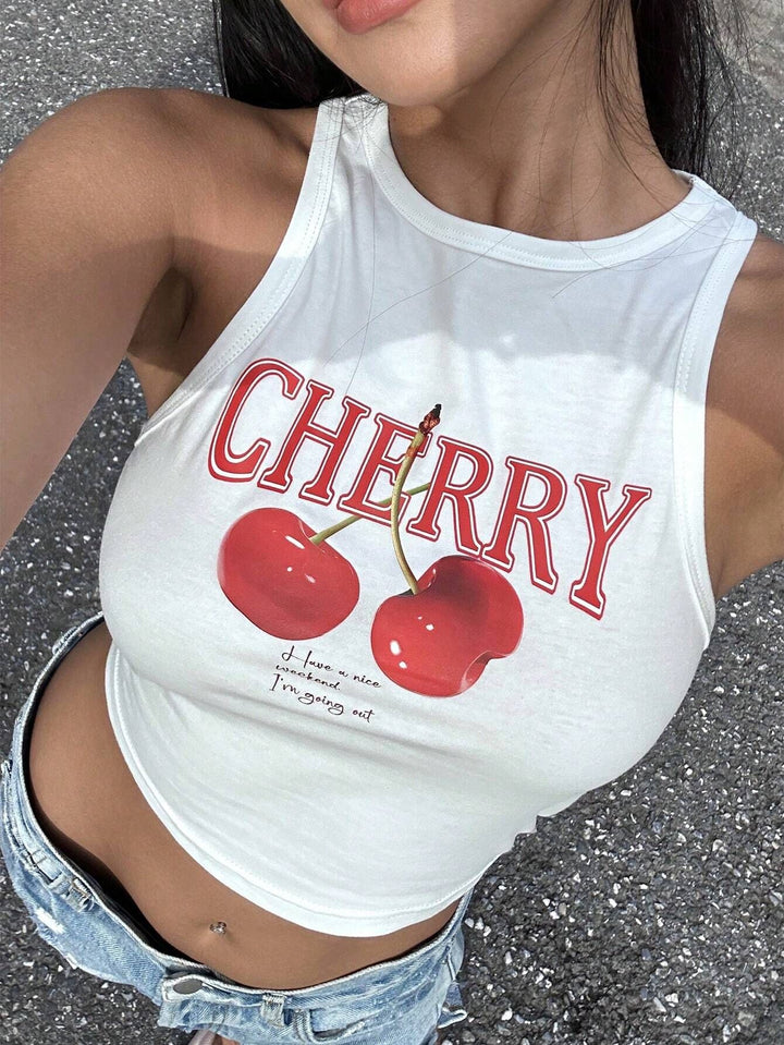 Dame Crop-Top med modigt statement-tryk Skovae