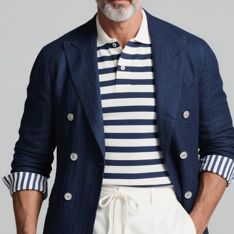 Herrer elegant linned blazer med dobbelt knaplukning Stilla