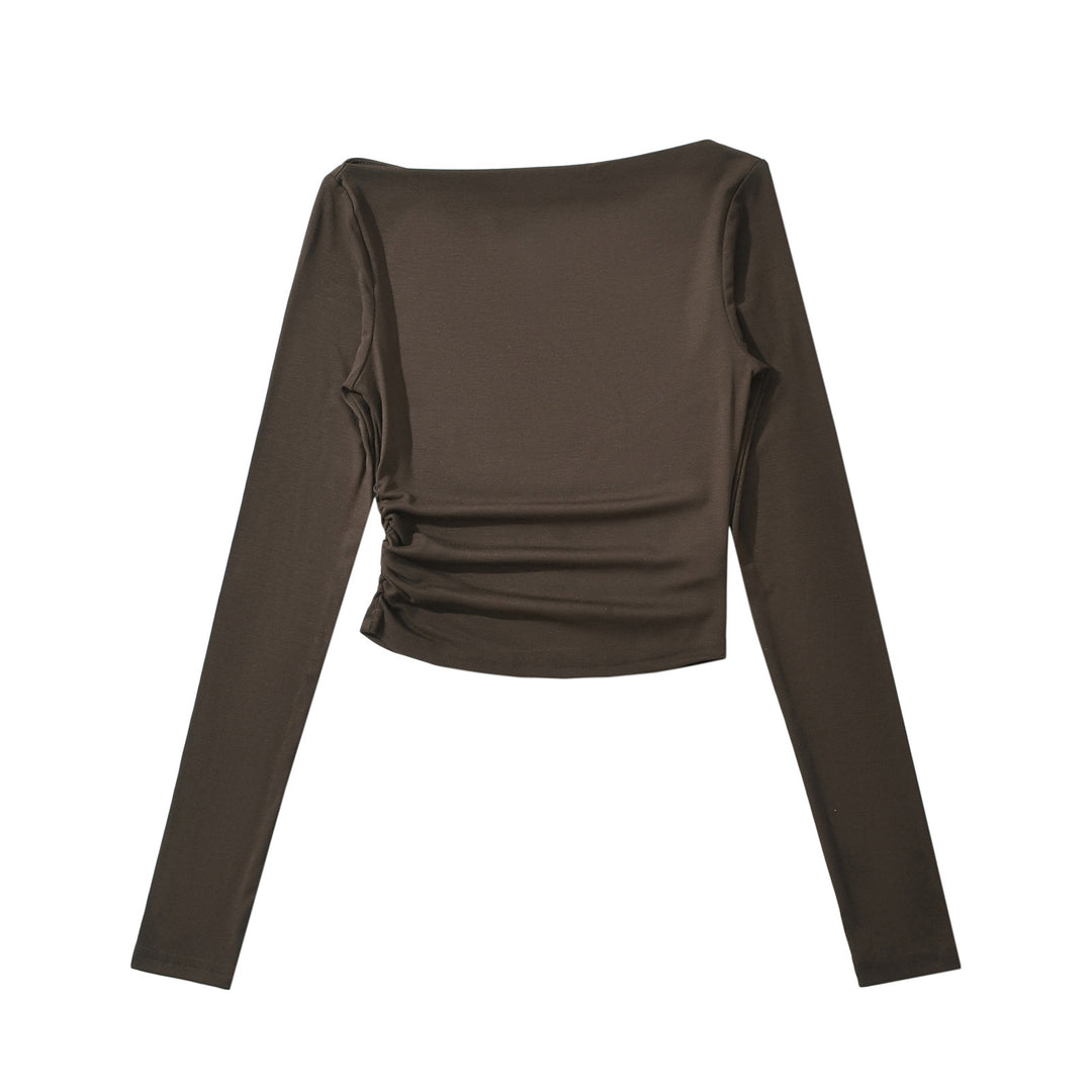 Dame elegant langærmet top med raffineret ruffle detalje og tætsiddende pasform Stilla