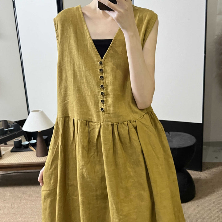 Dame Flydende Button-Down Maxi Kjole med Plisseret Nederdel Stilla