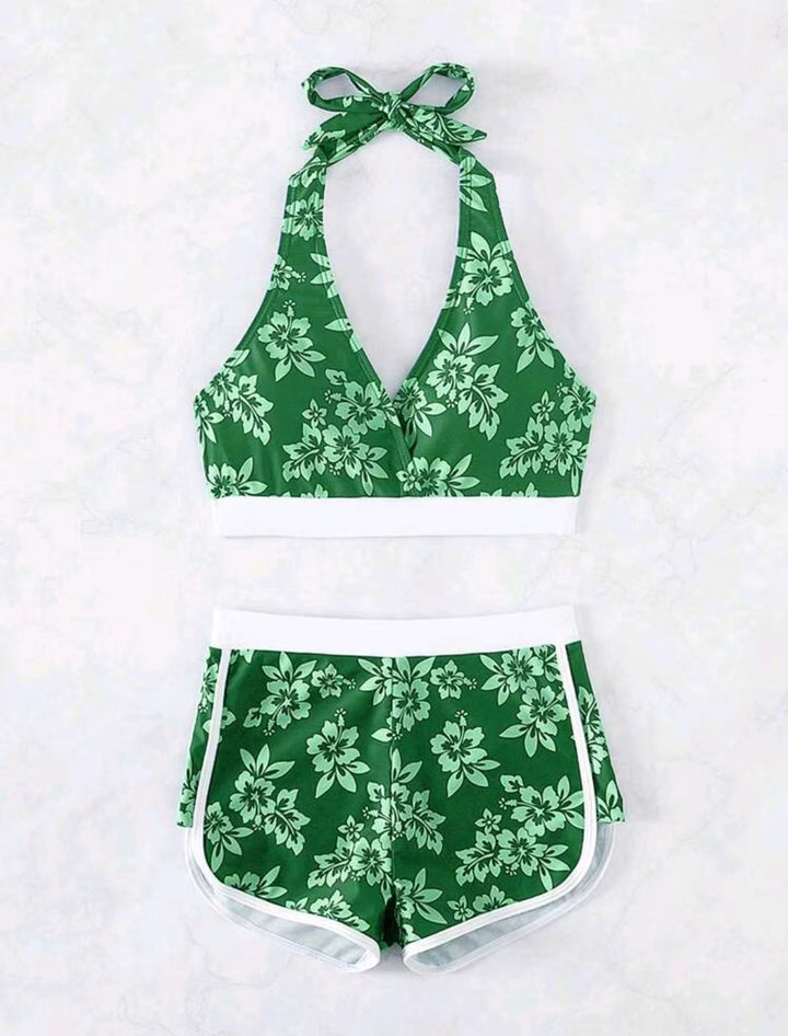 Dame bikini-sæt med blomsterdesign og fashionabel farvekontrast Stilla