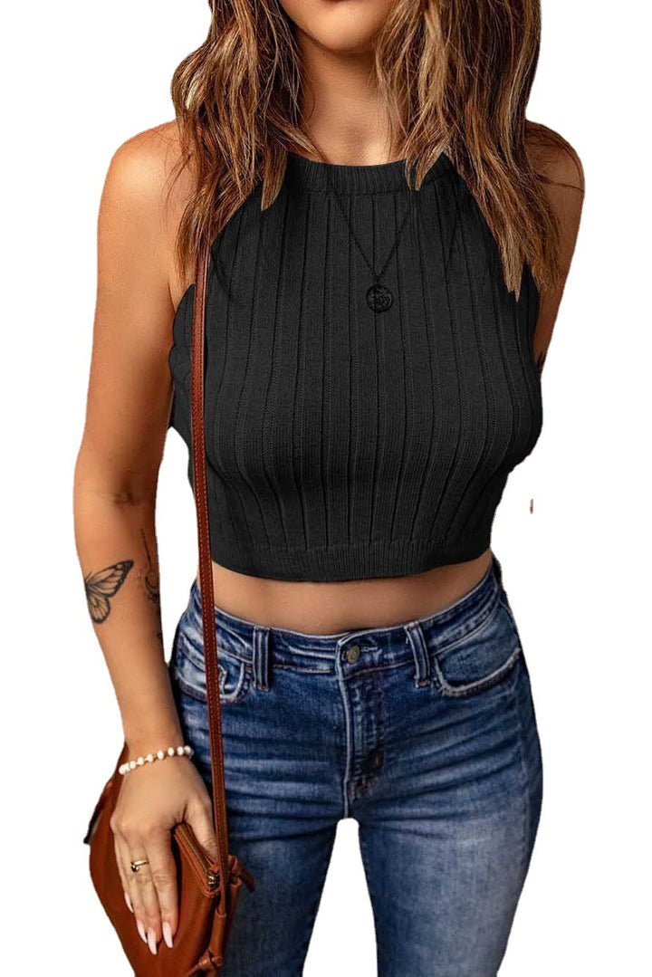 Dame Cropped Top med ribstruktur og høj krave Stilla