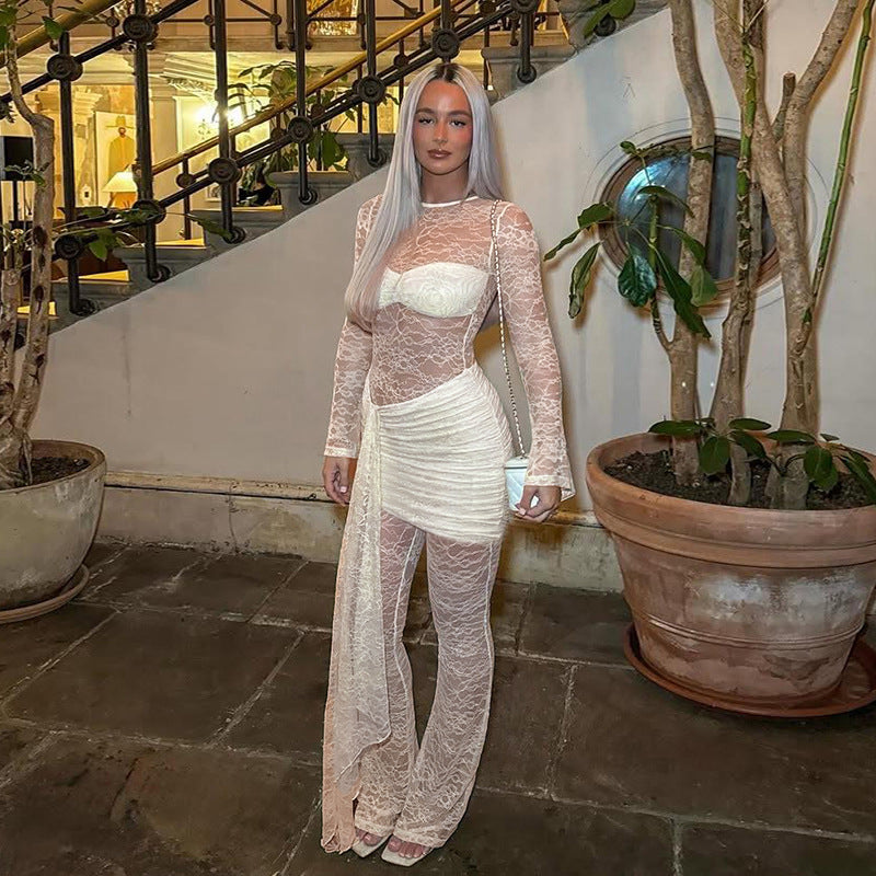 Dame Elegant Overall af lace med lange ærmer Skovae