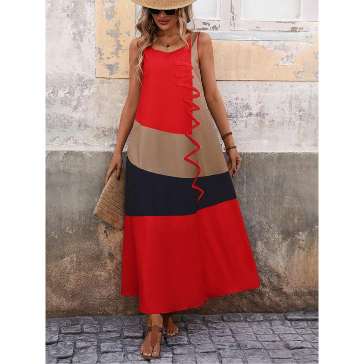 Dame stilfuld Color-Block-Maxi-kjole med dekorative flæse-detaljer Stilla