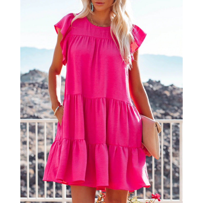 Dame Casual Rynket Lag Mini Kjole Stilla