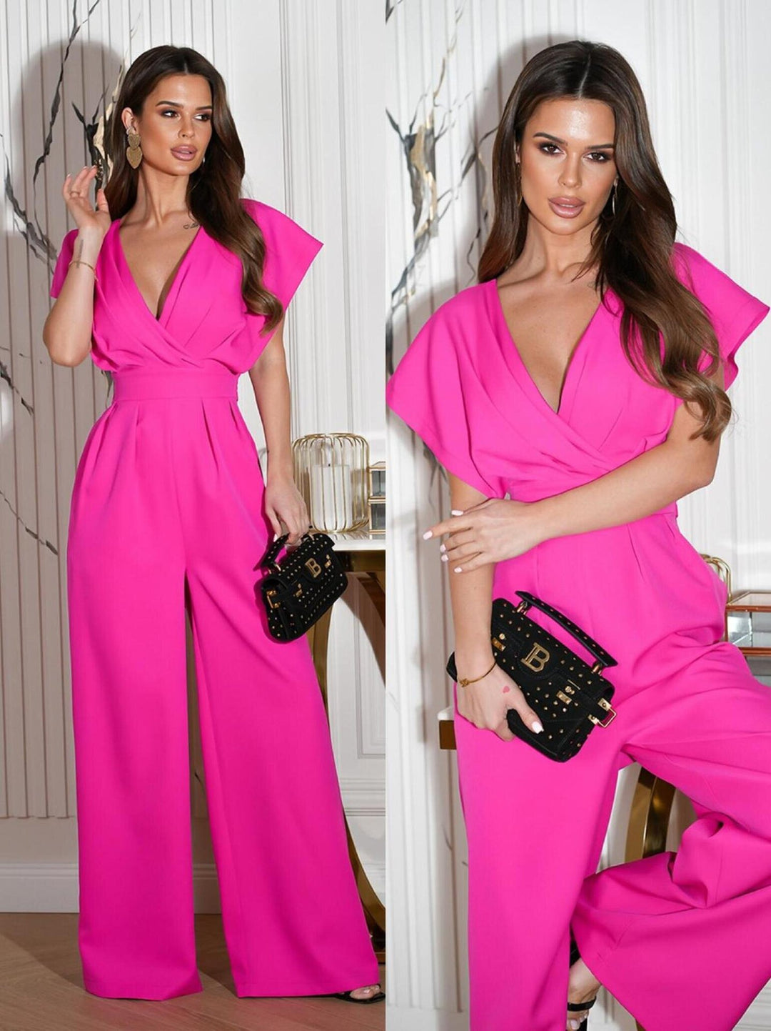 Dame Elegant Jumpsuit med dyb V-udskæring og vidt ben Stilla