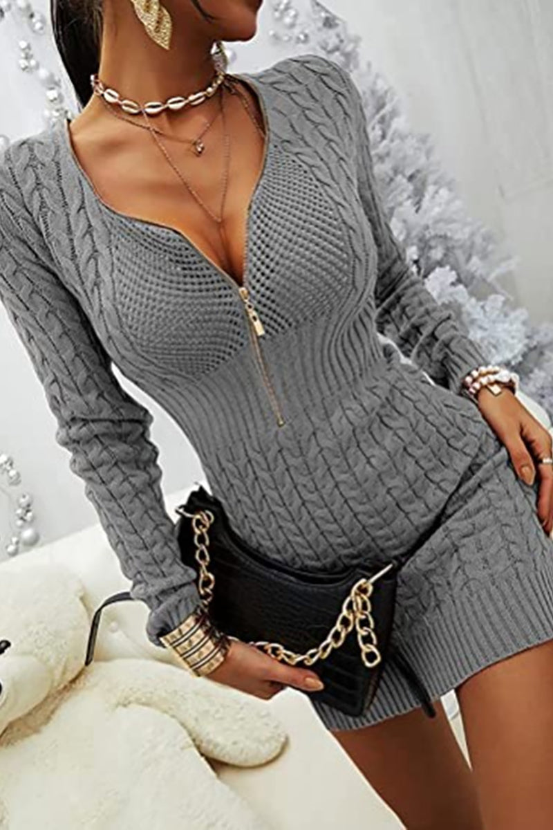 Stilla | Zipper V-hals Bodycon Trøje Kjole