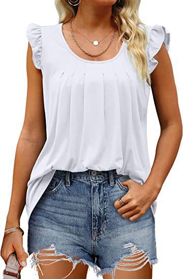 Dame luftigt bluse shirt med elegant flæse design Skovae