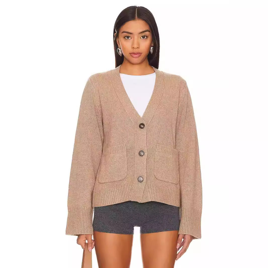 Femme Cozy V-Udskæring Knap-Op Strik Cardigan Stilla