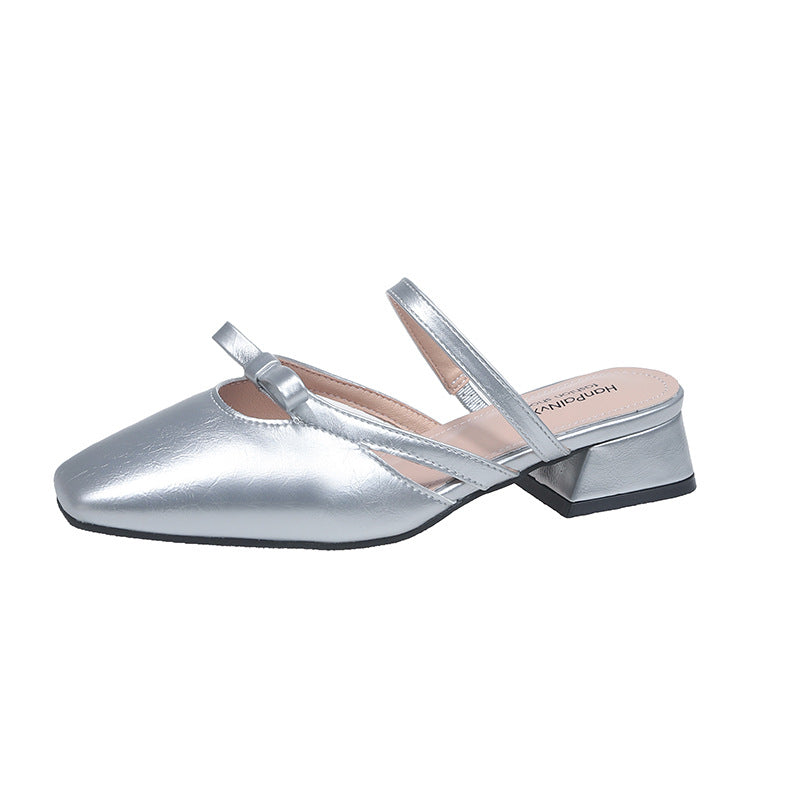 Dame elegante Slingback blokhæl Mules med dekorativ sløjfe Stilla