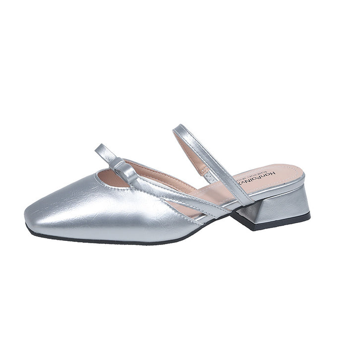 Dame elegante Slingback blokhæl Mules med dekorativ sløjfe Stilla