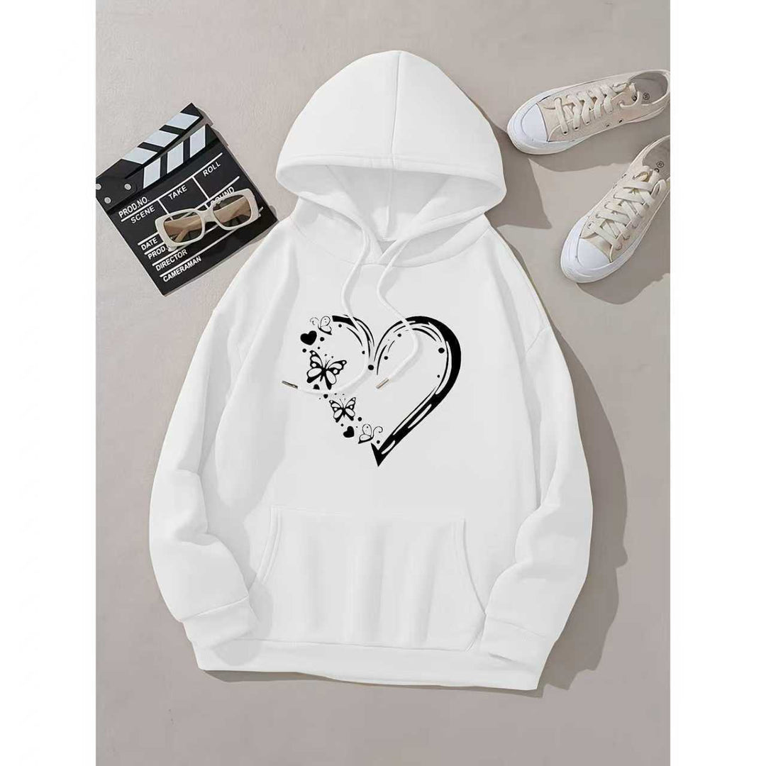 Kvindelig hætte sweatshirt med blomsterhjerte og sommerfugl design Skovae