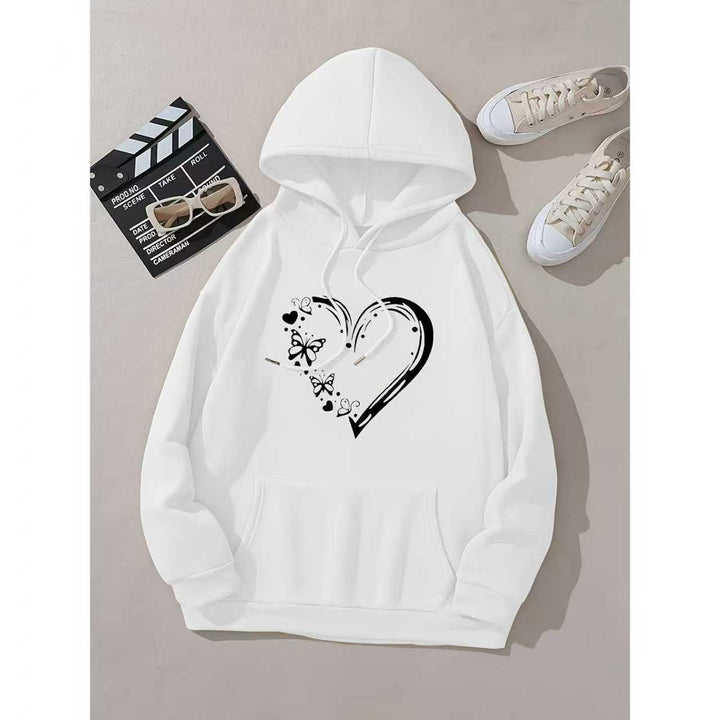 Kvindelig hætte sweatshirt med blomsterhjerte og sommerfugl design Skovae