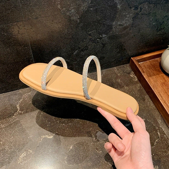 Dame flade slidesandaler med glimmersten Stilla