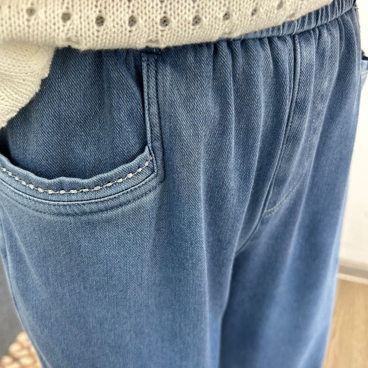 Dame bred denim-bukser med elastisk talje og klassiske lommer Stilla
