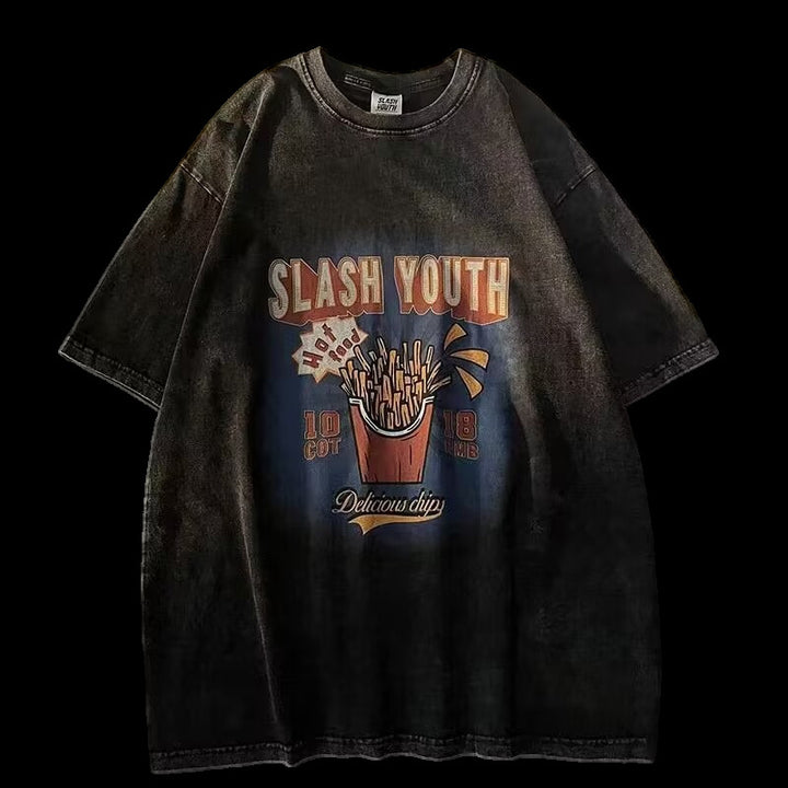 Dame afslappet T-shirt med nostalgi Fastfood-print og oversize skæring Stilla