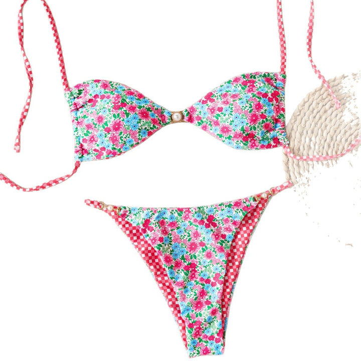 Dame Bikini-sæt med raffineret leopardmønster og elegante perledetaljer Skovae