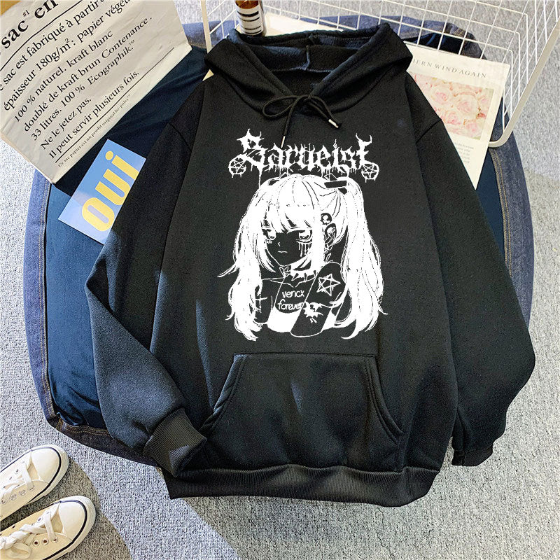 Kvinders hætte sweatshirt med unikt kunstnerisk grafisk design Skovae