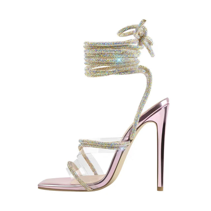 Femme High-Gloss Strappy Stiletto Sandaler med strass accenter Stilla