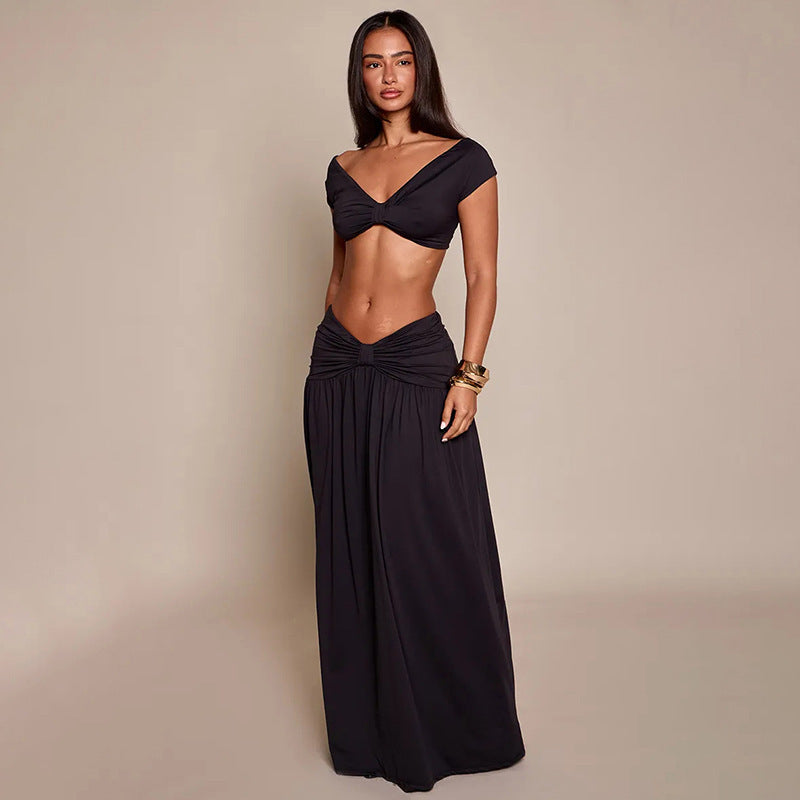 Dame Elegant Cropped Top og Maxiskørt Sæt Skovae