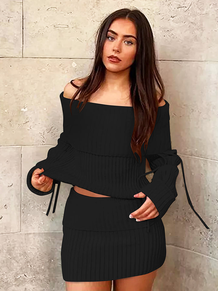 Dame Off-Shoulder Strik-Sæt med moderne detaljer Skovae