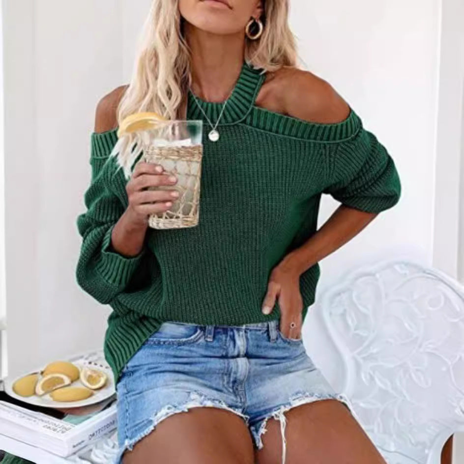 Dame afslappet strikket pullover med skulderfri design Stilla