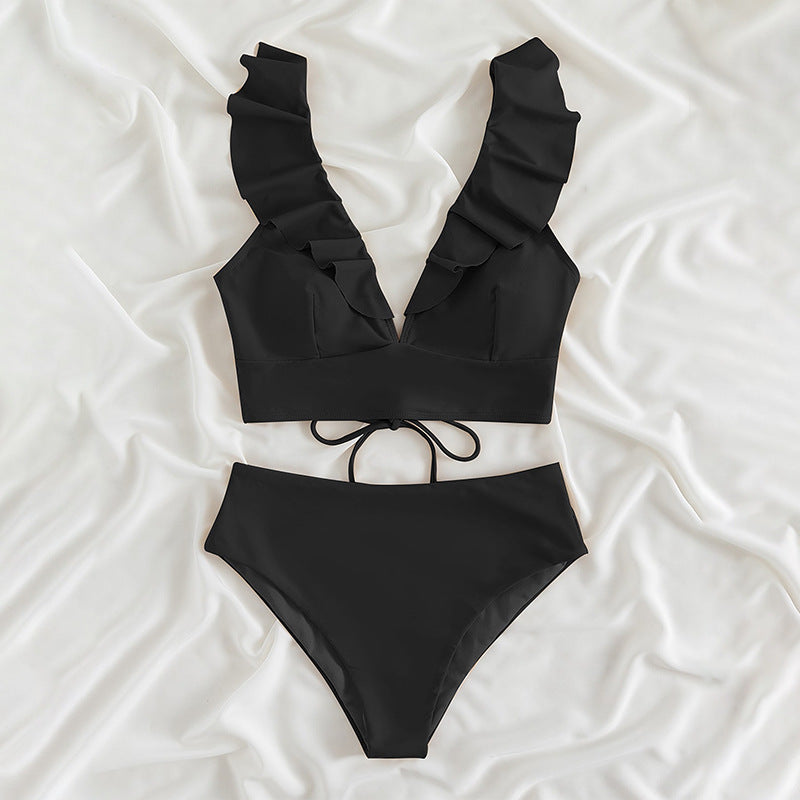 Dame bikini-sæt med flæsede detaljer og raffineret snøre-design Stilla