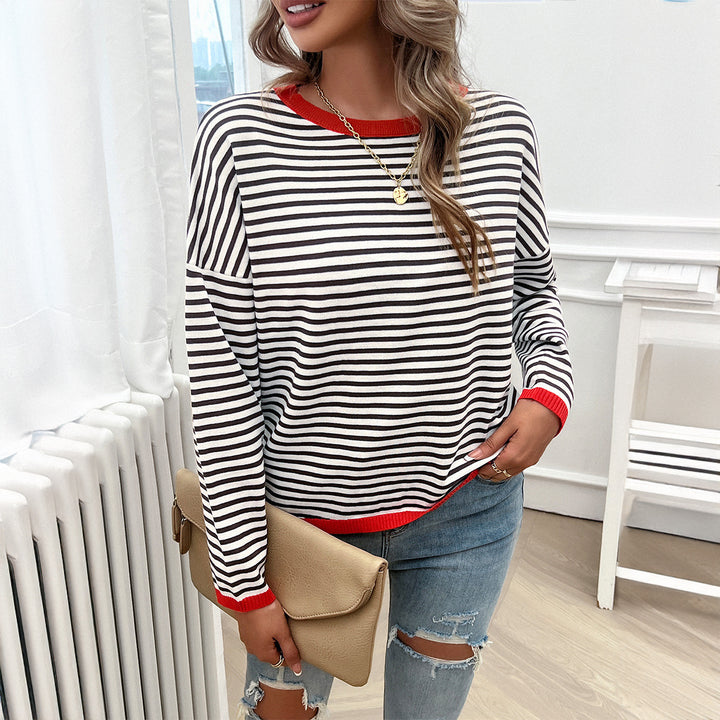 Dame Løs stribet sweater med rummelig pasform og rund halsudskæring Stilla