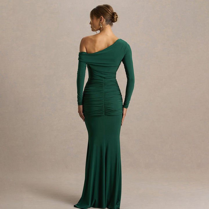 Dame figursyet maxikjole med asymmetrisk design og drapering Skovae