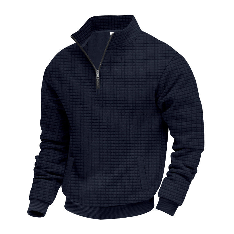 Herrer nan quilted halvzip sweater med kvadratisk vaffelstruktur og kængurulomme Skovae