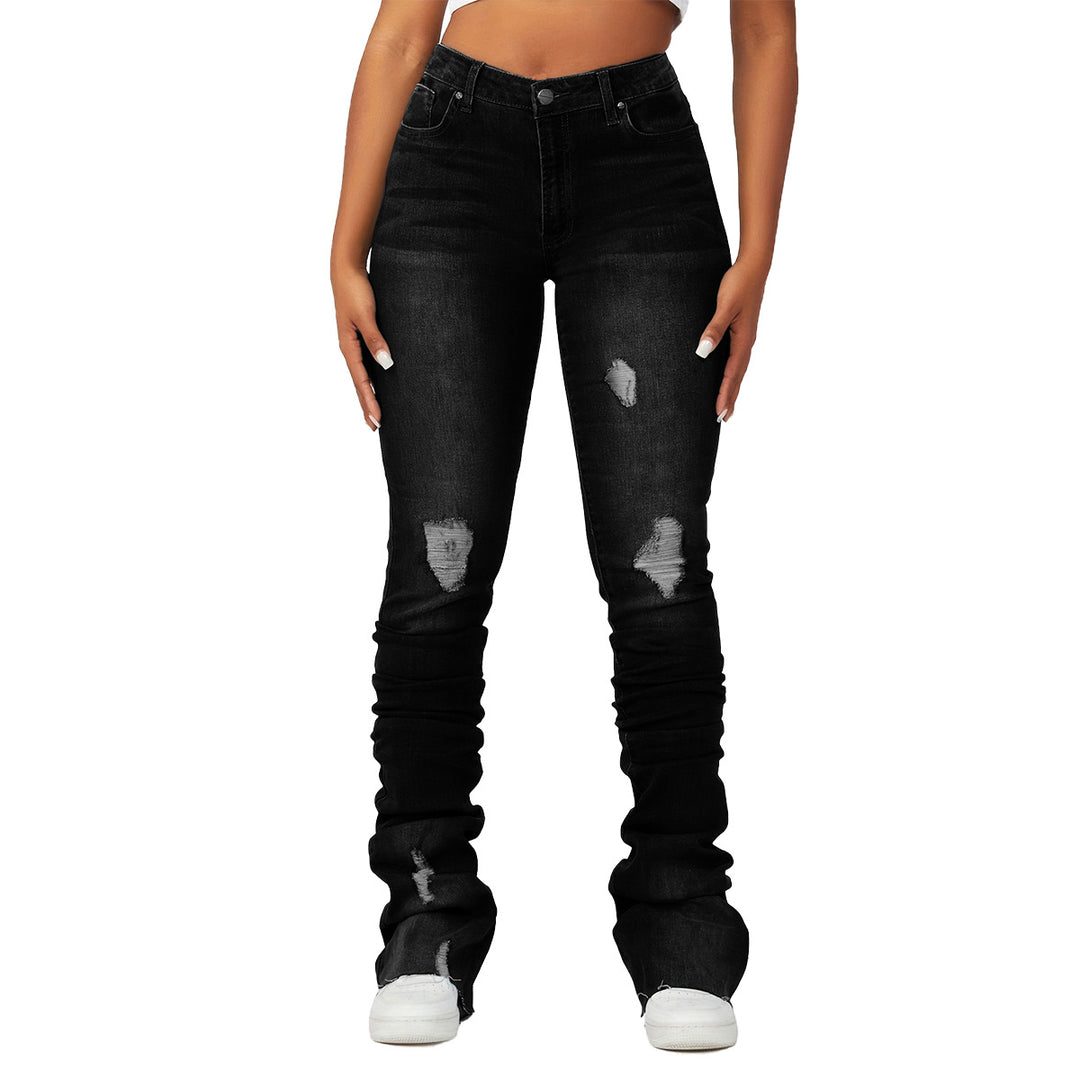 Dame Slim-Fit Jeans med moderigtige Destroyed-effekt og høj talje Stilla
